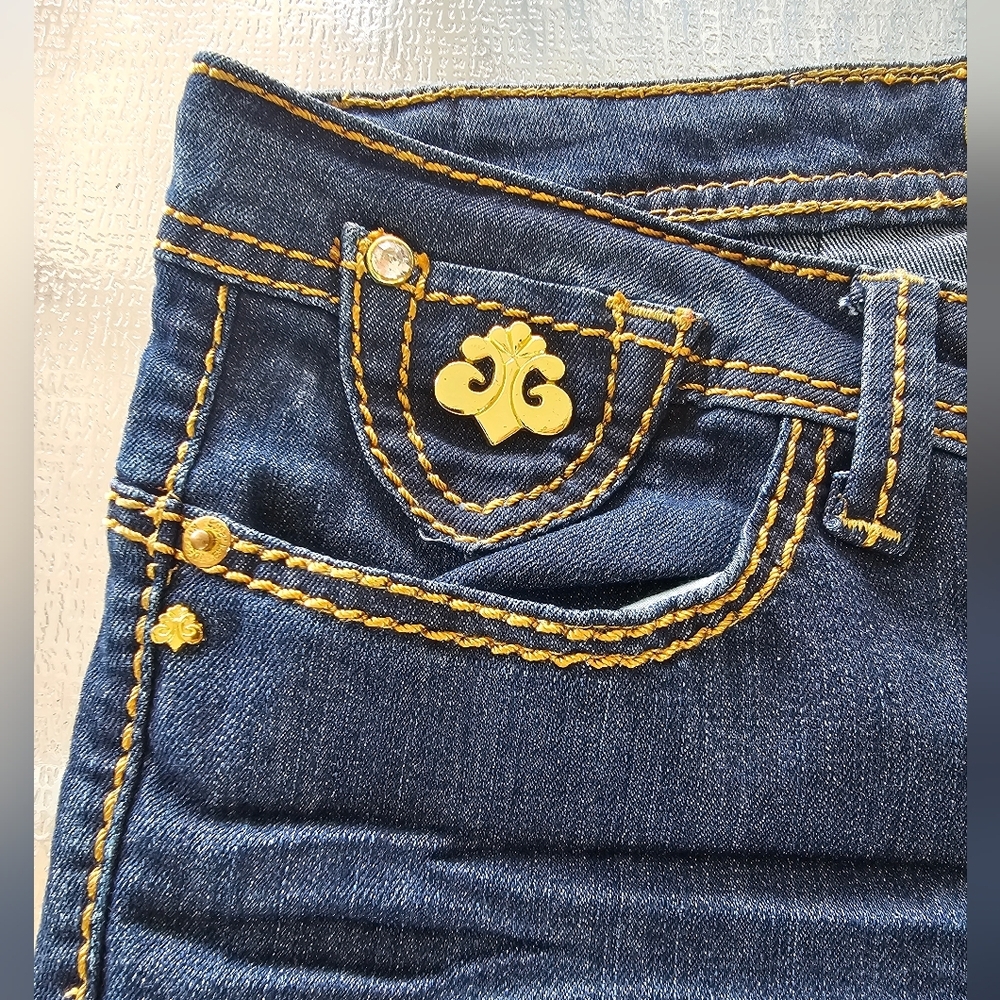 Deréon Jeans Gold Embellished Mid-Rise Skinny Denim Y2K Streetwear Glam 11/12 - Picture 7 of 13